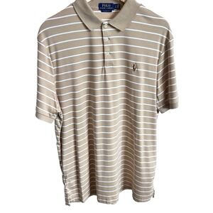 POLO RALPH LAUREN Classic Fit Stripe Polo Shirt Beige Preppy Old Money Mens XL
